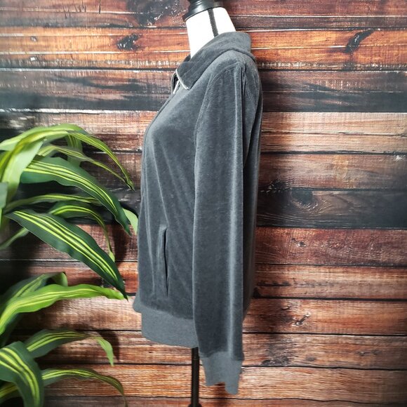 Jones New York Sport Velour Jacket Sweatshirt Large Gray Full Zip Pockets - Picture 4 of 12